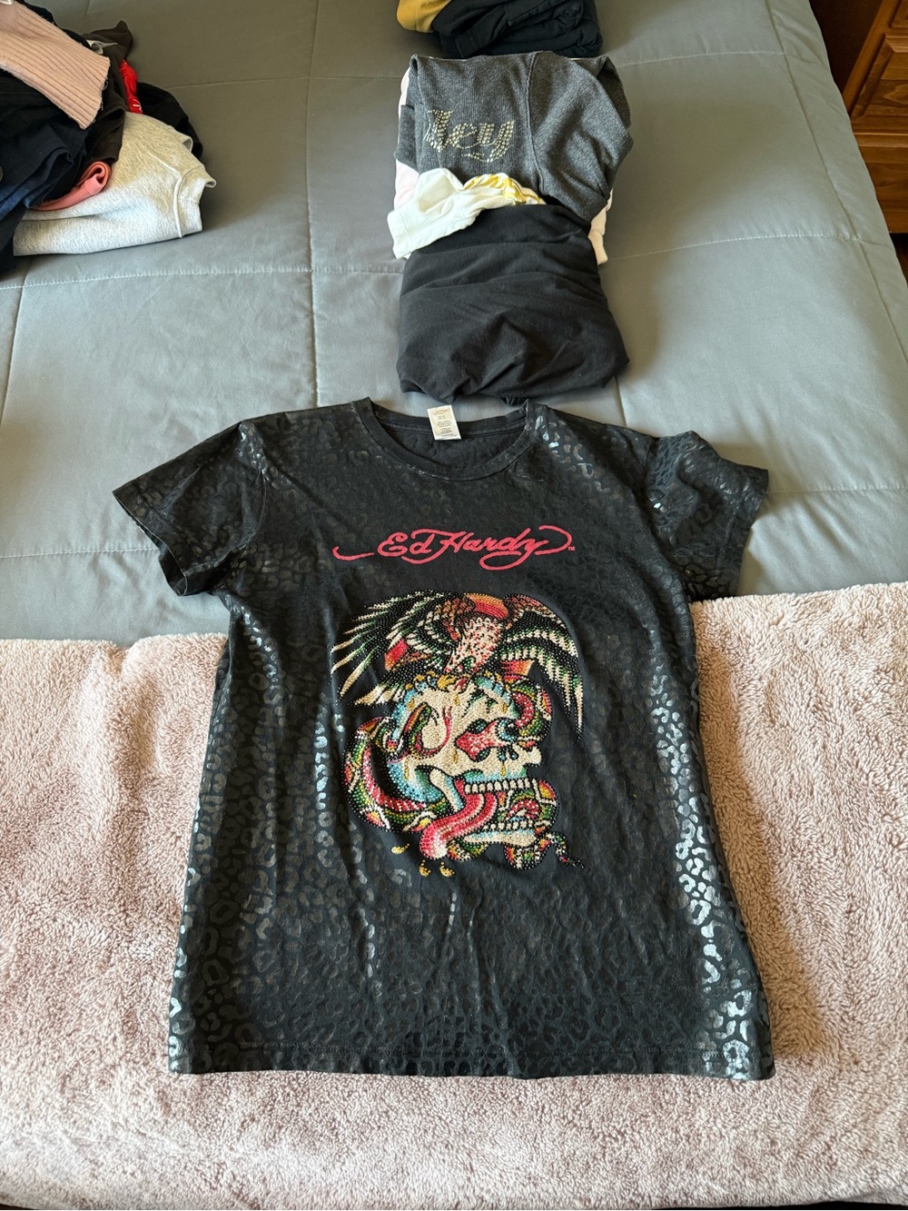 Ed Hardy Black Leopard Graphic Short Sleeve Tee